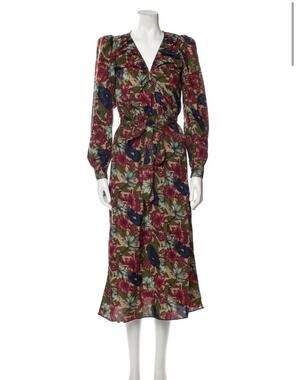 Walter Baker Floral Tie Neck Midi Dress Multicolor Size Medium